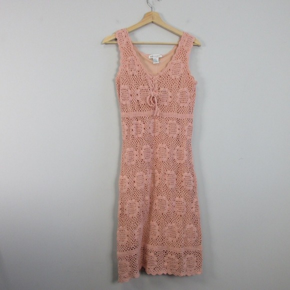 Newport News Crochet Tank Midi Dress S Pink Cotton Ramie Summer y2k Beach 392 - Picture 1 of 14